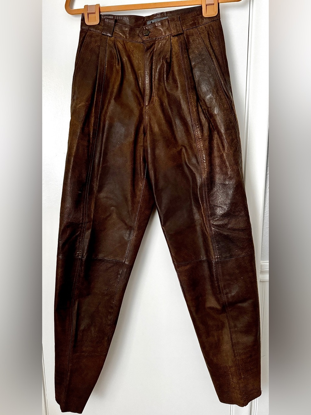 VTG Brown Leather Pants Women’s 8 LizWear 90’s Tapered High Waisted Pleated